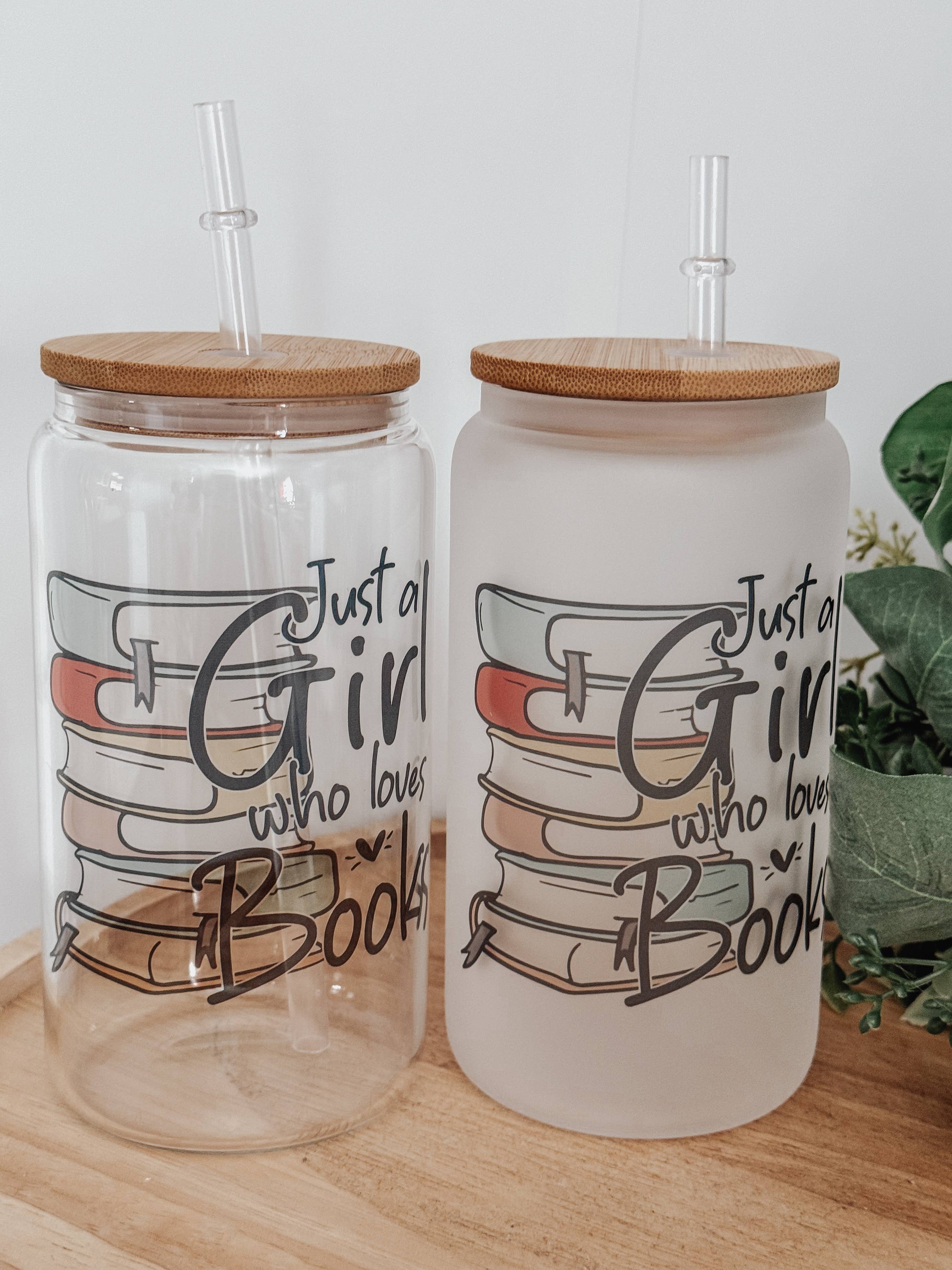 Booklover 16oz Glass Cup with Bamboo Lid