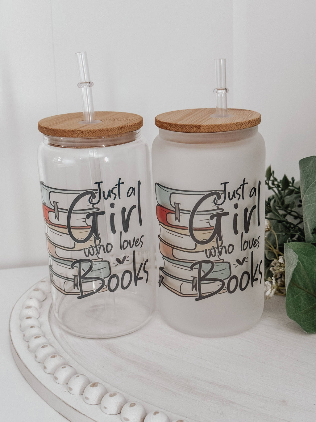 Booklover 16oz Glass Cup with Bamboo Lid