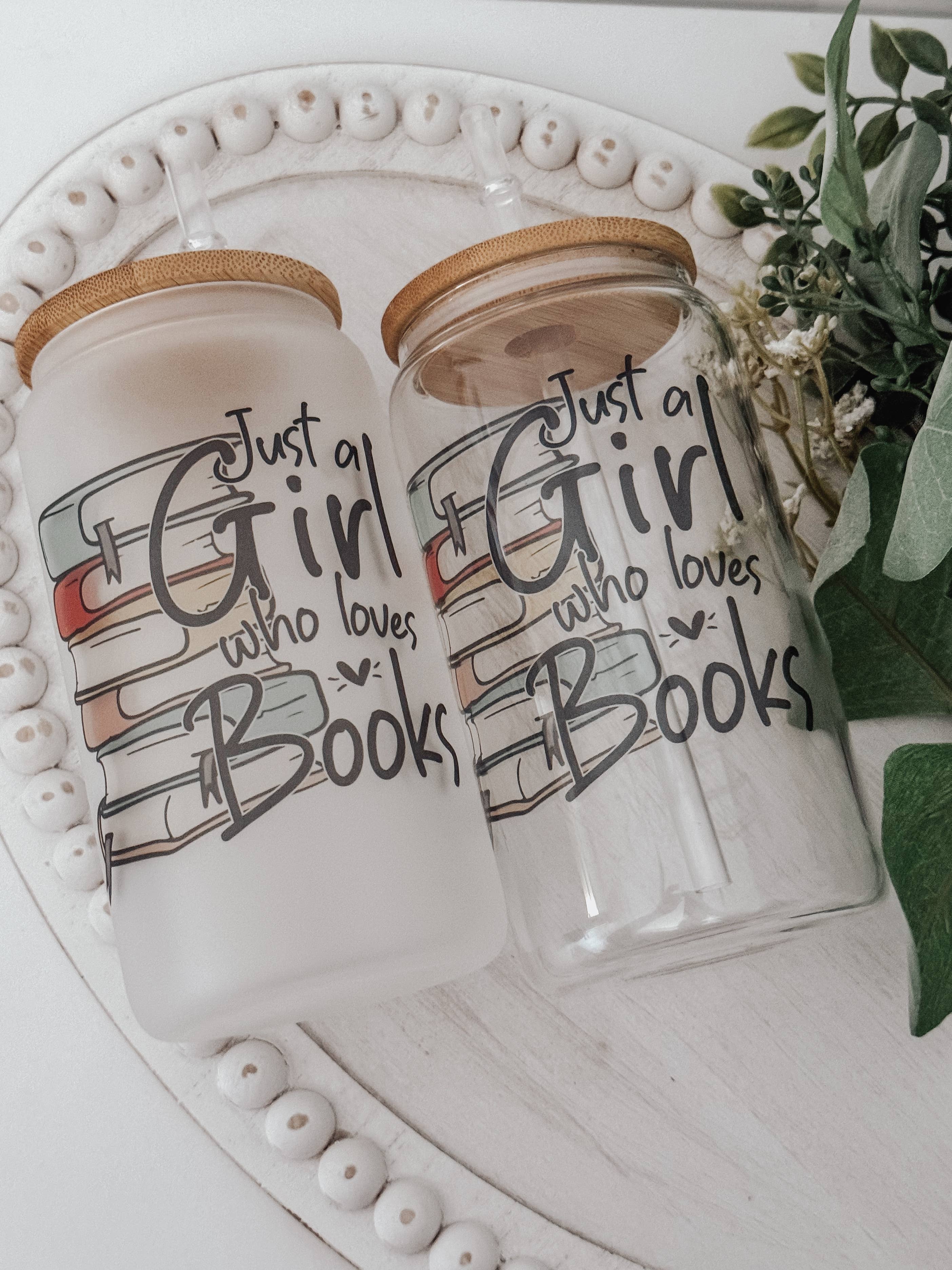 Booklover 16oz Glass Cup with Bamboo Lid