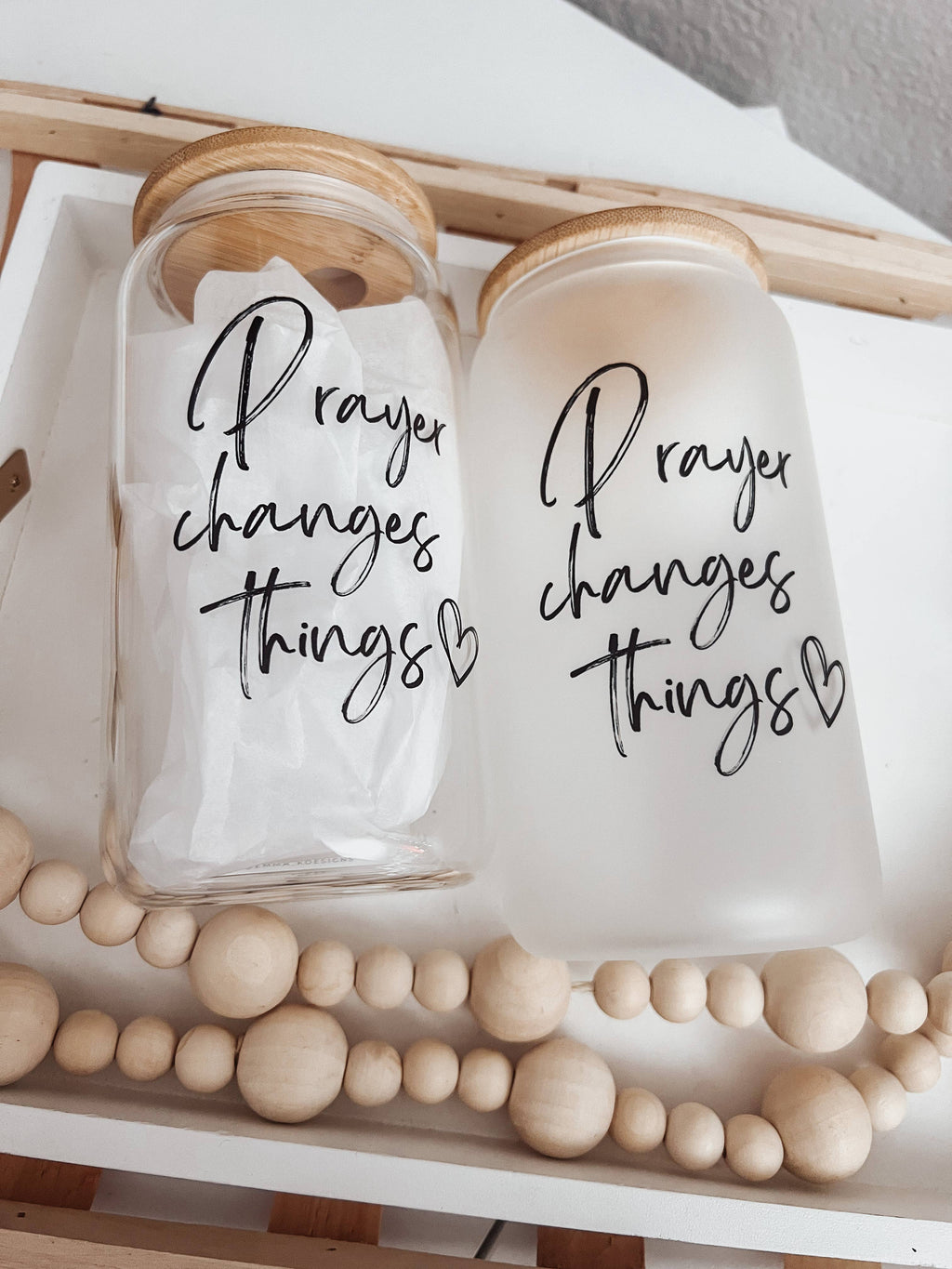 Prayer Changes Things 16oz Glass Cup with Bamboo Lid