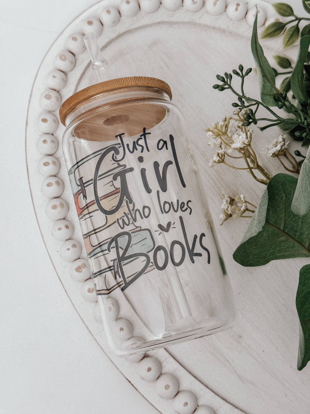 Booklover 16oz Glass Cup with Bamboo Lid