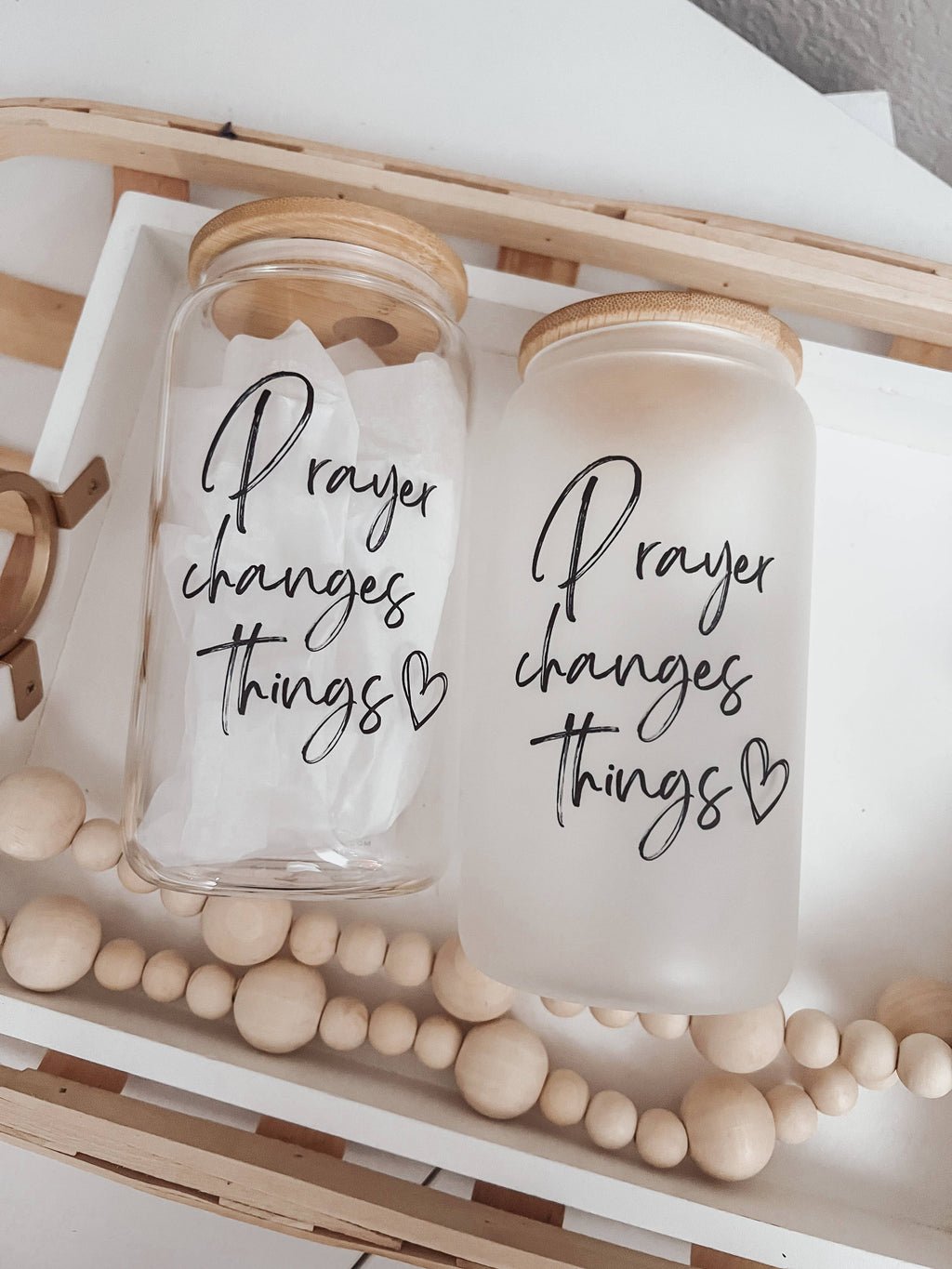 Prayer Changes Things 16oz Glass Cup with Bamboo Lid