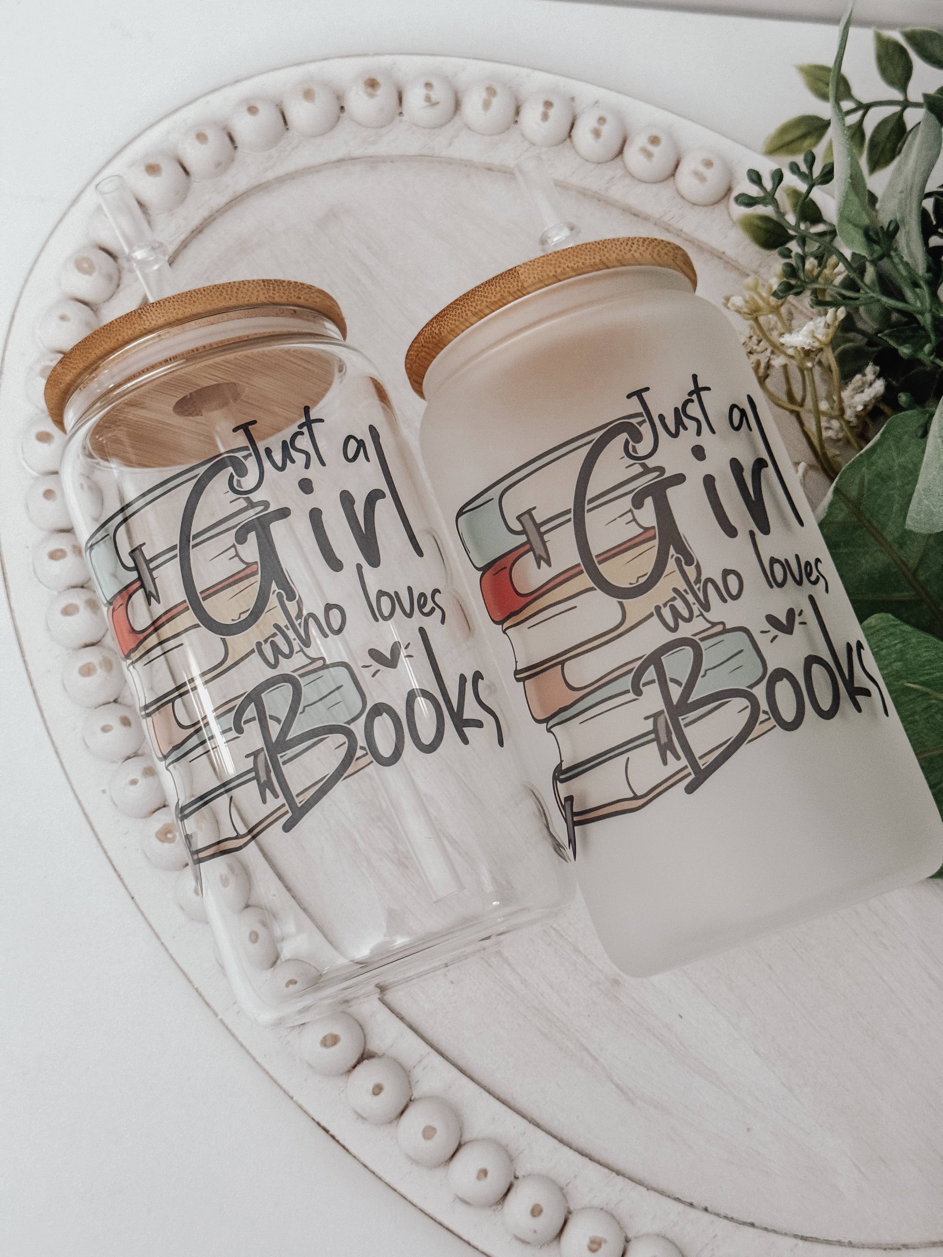 Booklover 16oz Glass Cup with Bamboo Lid