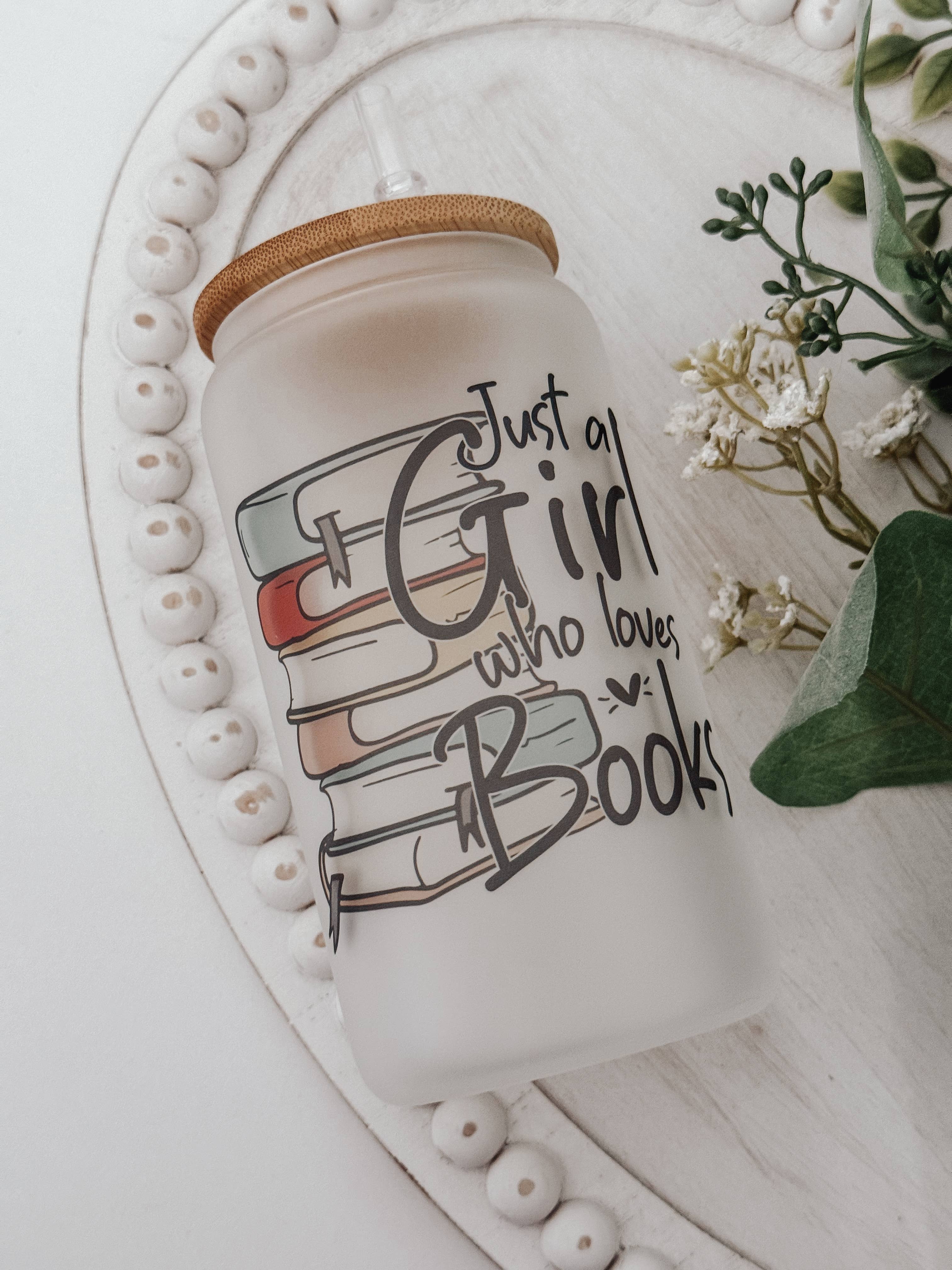 Booklover 16oz Glass Cup with Bamboo Lid